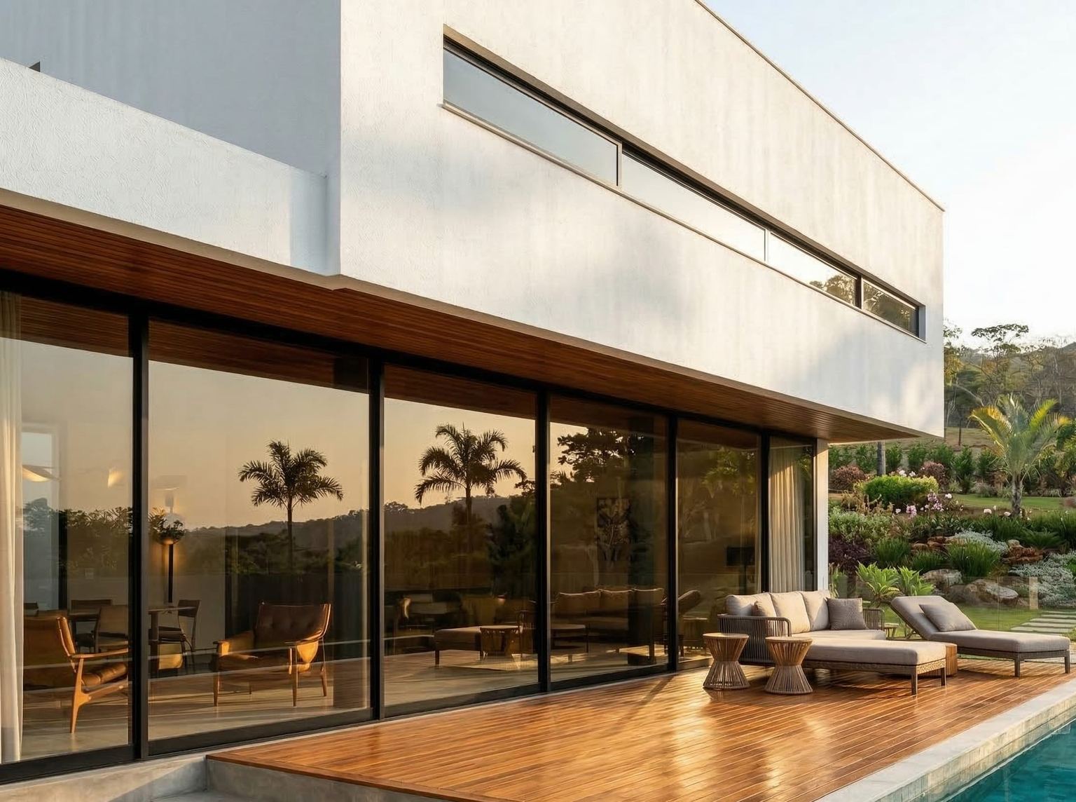 Casa com esquadrias de alumínio pretas fabricadas pela Mega Vidros em Florianópolis